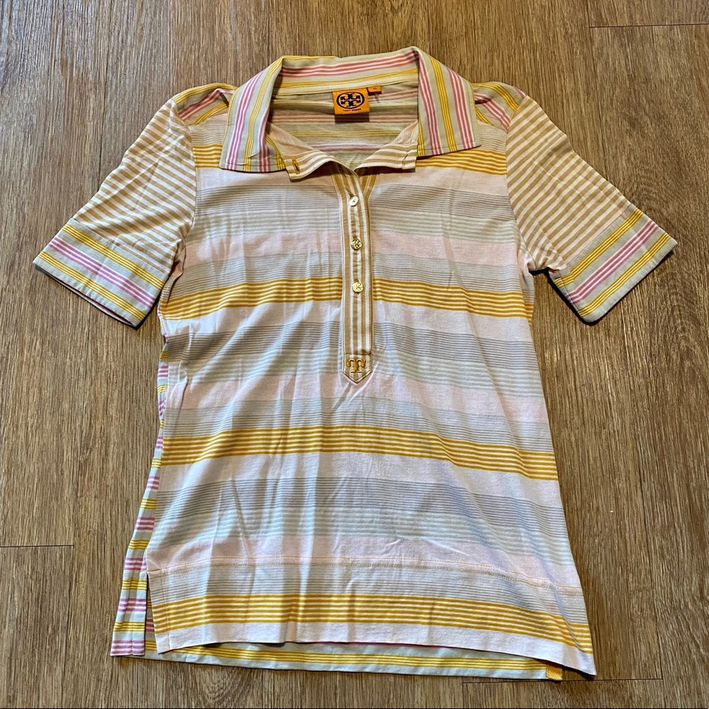 Tory Burch Striped Collared Polo Shirt